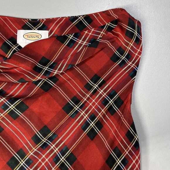 Talbots Silk Plaid Sleeveless Blouse Tank Top Womens 8 Red Tartan Cowl Ruched - Picture 4 of 10